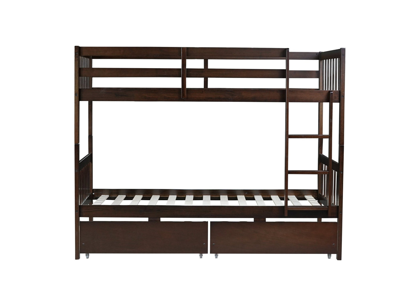 Twin Over Twin Rubber Wood Bunk Bed with 2 Drawers, Convertible into 2 Twin Beds, Twin Size Bunk Bed with Ladder and Safety Guardrails,Espresso - 1st Choice Furniture Direct