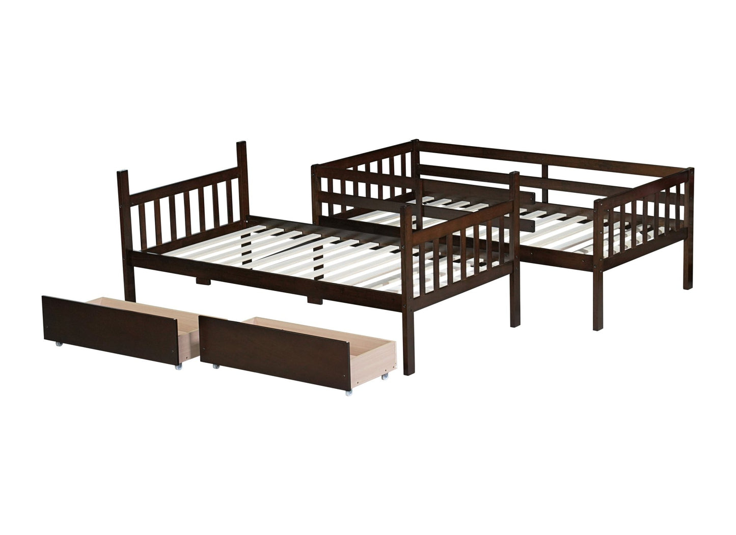 Twin Over Twin Rubber Wood Bunk Bed with 2 Drawers, Convertible into 2 Twin Beds, Twin Size Bunk Bed with Ladder and Safety Guardrails,Espresso - 1st Choice Furniture Direct