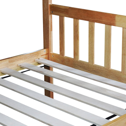 Twin Over Twin Rubber Wood Bunk Bed with Trundle, Convertible into 2 Twin Size Beds, Twin Size Bunk Bed with Ladder and Safety Guardrails,White Oak - 1st Choice Furniture Direct