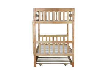 Twin Over Twin Rubber Wood Bunk Bed with Trundle, Convertible into 2 Twin Size Beds, Twin Size Bunk Bed with Ladder and Safety Guardrails,White Oak - 1st Choice Furniture Direct