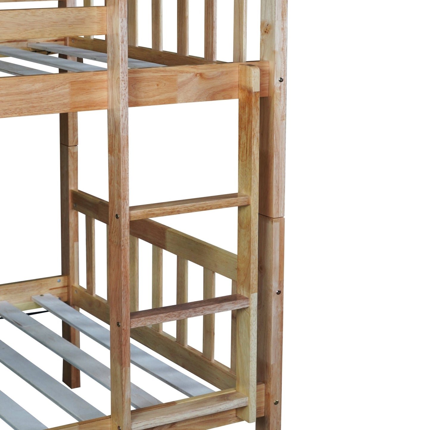 Twin Over Twin Rubber Wood Bunk Bed with Trundle, Convertible into 2 Twin Size Beds, Twin Size Bunk Bed with Ladder and Safety Guardrails,White Oak - 1st Choice Furniture Direct