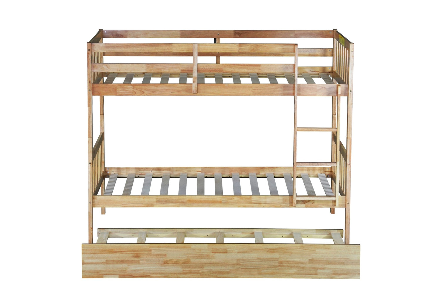 Twin Over Twin Rubber Wood Bunk Bed with Trundle, Convertible into 2 Twin Size Beds, Twin Size Bunk Bed with Ladder and Safety Guardrails,White Oak - 1st Choice Furniture Direct