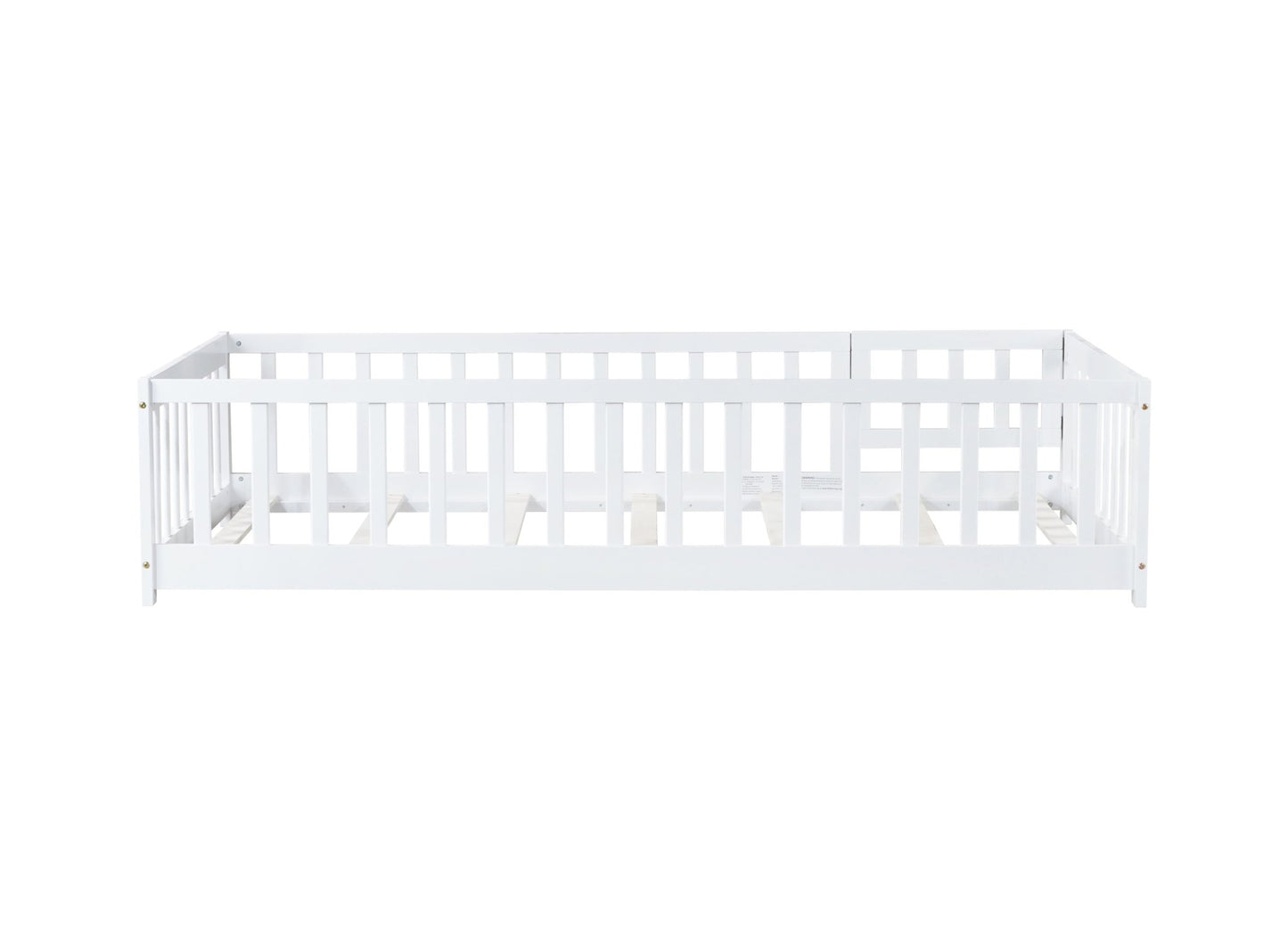 Twin Size Floor Bed with Fence and Door,Rubber Wood Floor Bed with Safety Guardrails,White - 1st Choice Furniture Direct