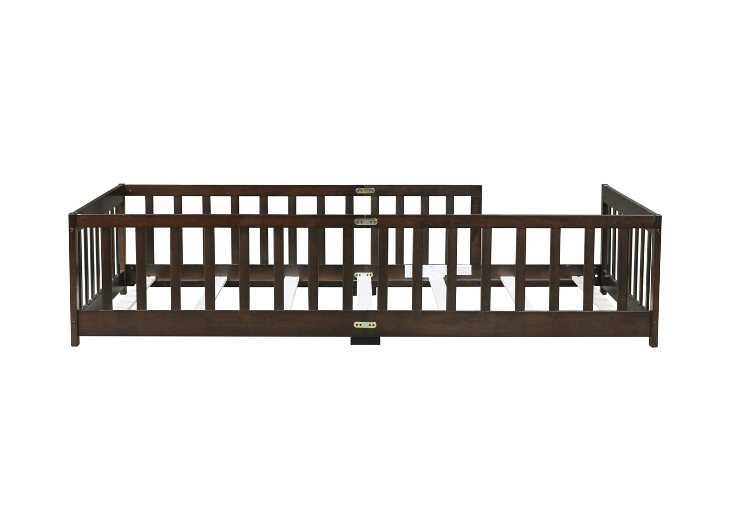 Twin Size Floor Bed with Fence without Door, Rubber Wood Floor Bed with Safety Guardrails,Espresso - 1st Choice Furniture Direct