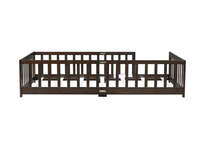 Twin Size Floor Bed with Fence without Door, Rubber Wood Floor Bed with Safety Guardrails,Espresso - 1st Choice Furniture Direct