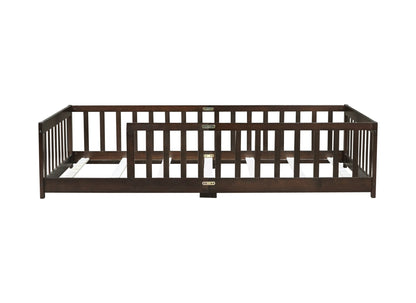 Twin Size Floor Bed with Fence without Door, Rubber Wood Floor Bed with Safety Guardrails,Espresso - 1st Choice Furniture Direct