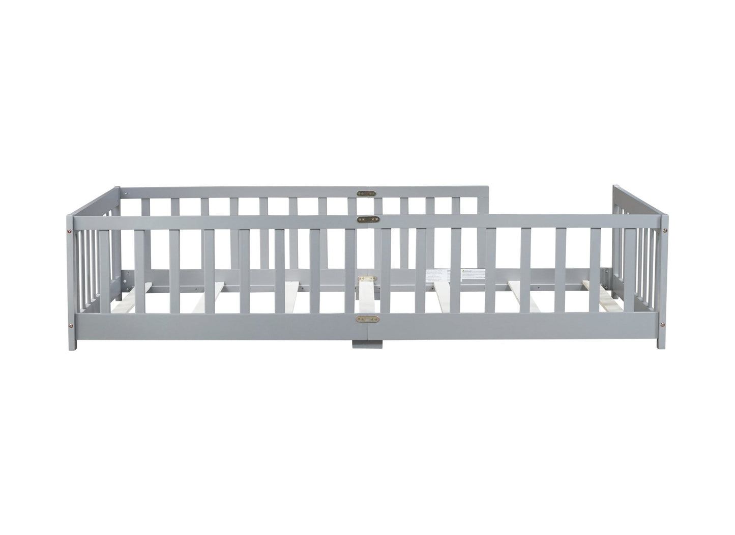 Twin Size Floor Bed with Fence without Door, Rubber Wood Floor Bed with Safety Guardrails,Grey - 1st Choice Furniture Direct