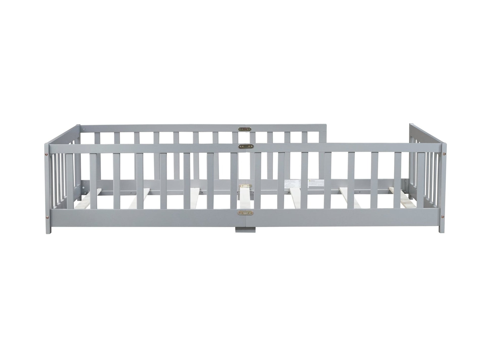 Twin Size Floor Bed with Fence without Door, Rubber Wood Floor Bed with Safety Guardrails,Grey - 1st Choice Furniture Direct