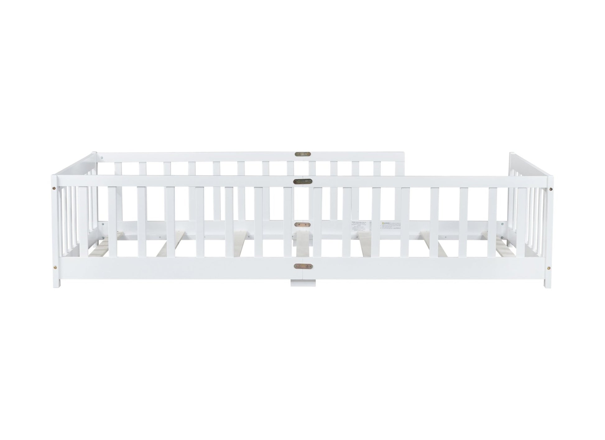 Twin Size Floor Bed with Fence without Door, Rubber Wood Floor Bed with Safety Guardrails,White - 1st Choice Furniture Direct