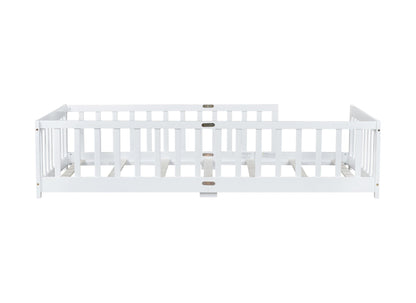 Twin Size Floor Bed with Fence without Door, Rubber Wood Floor Bed with Safety Guardrails,White - 1st Choice Furniture Direct