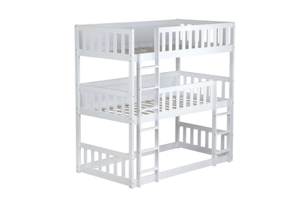 Twin Size Triple Rubber Wood Bunk Bed, with Ladders, Guardrails Detachable Bunk Bed, Twin over Twin over Twin,White - 1st Choice Furniture Direct
