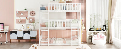 Twin Size Triple Rubber Wood Bunk Bed, with Ladders, Guardrails Detachable Bunk Bed, Twin over Twin over Twin,White - 1st Choice Furniture Direct