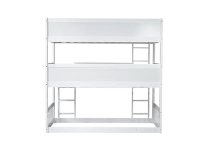 Twin Size Triple Rubber Wood Bunk Bed, with Ladders, Guardrails Detachable Bunk Bed, Twin over Twin over Twin,White - 1st Choice Furniture Direct