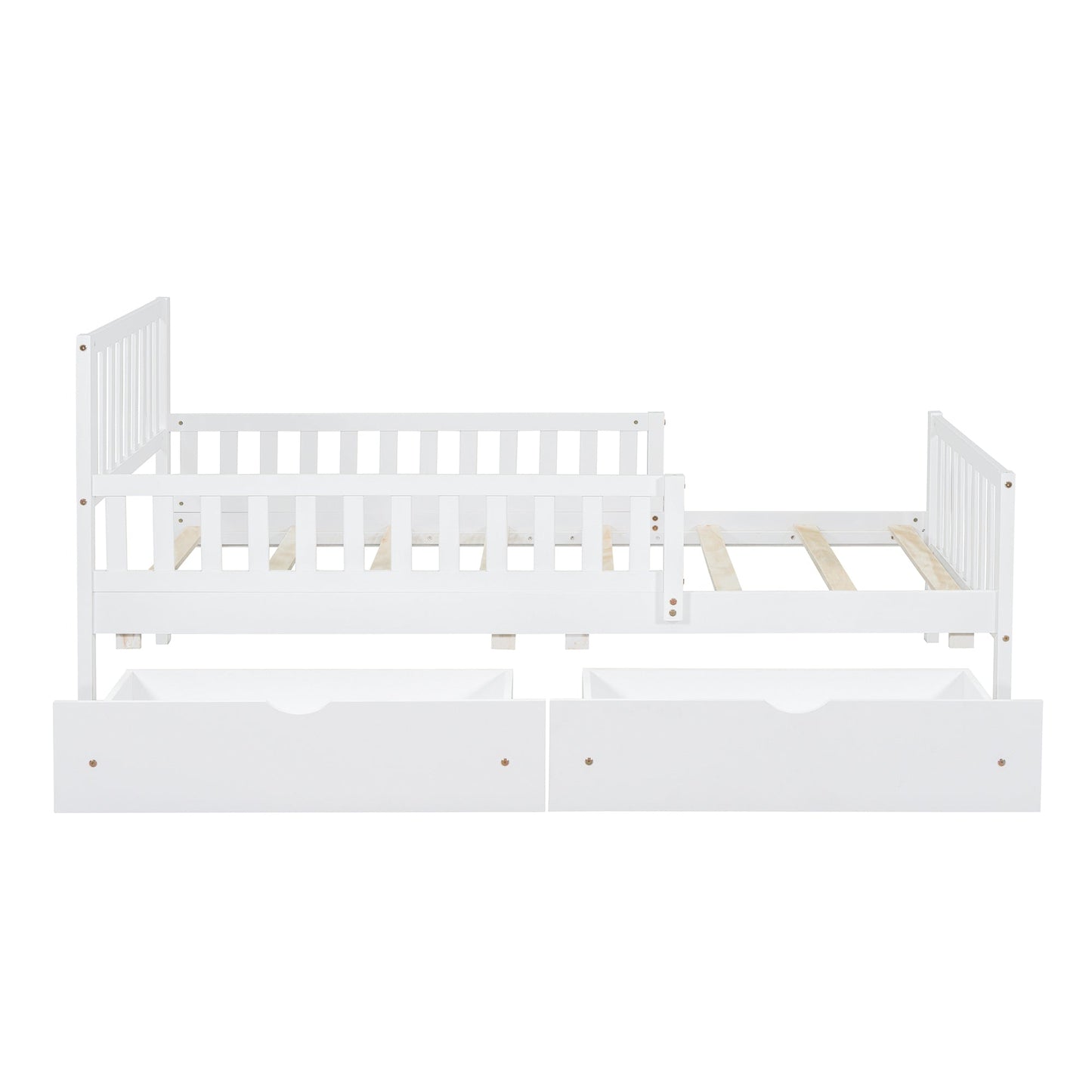 Twin Size Wood Platform Bed with Guardrails on Both Sides and Two Storage Drawers ,White - 1st Choice Furniture Direct
