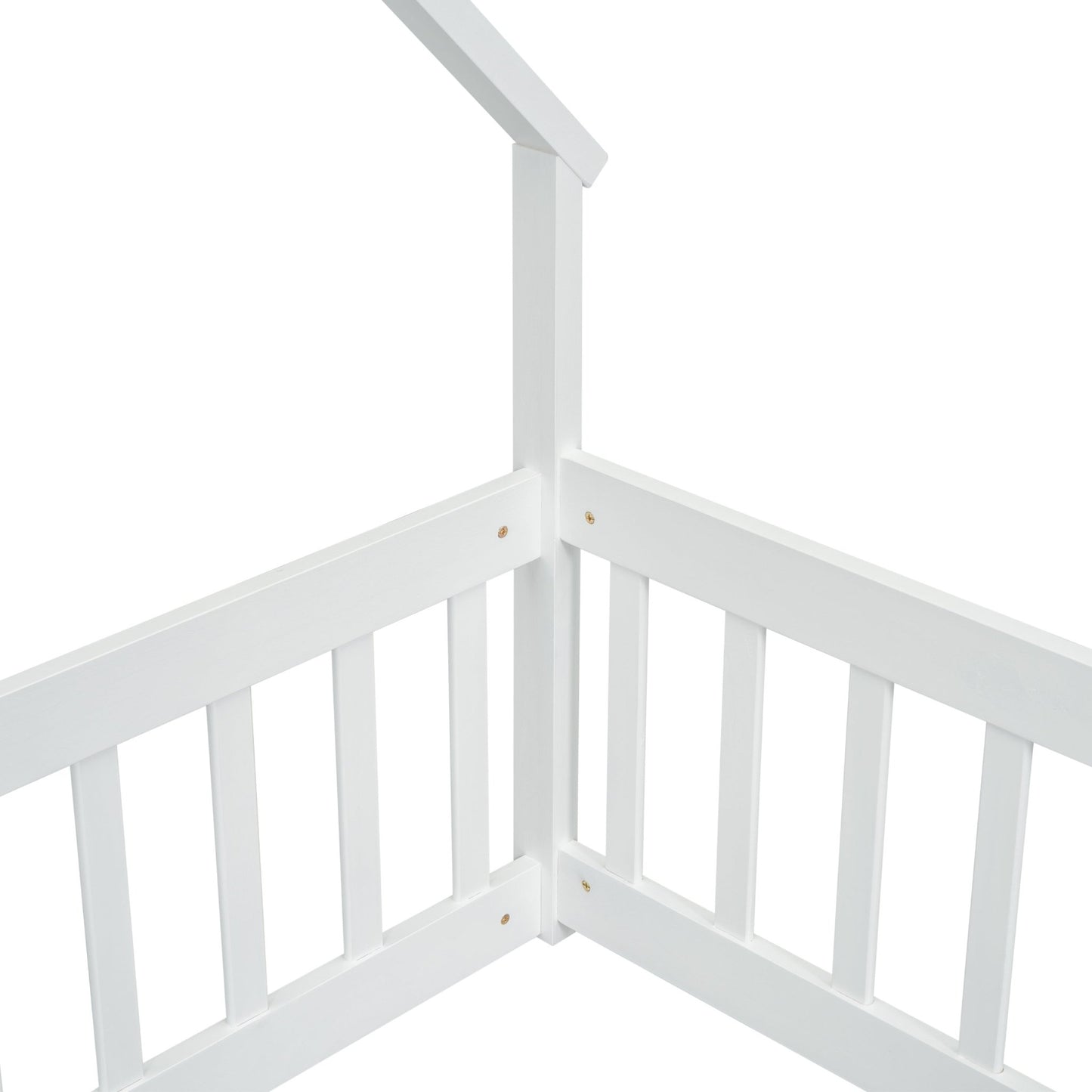Twin Wood House - Shaped Floor Bed with Fence, Guardrails ,White - 1st Choice Furniture Direct