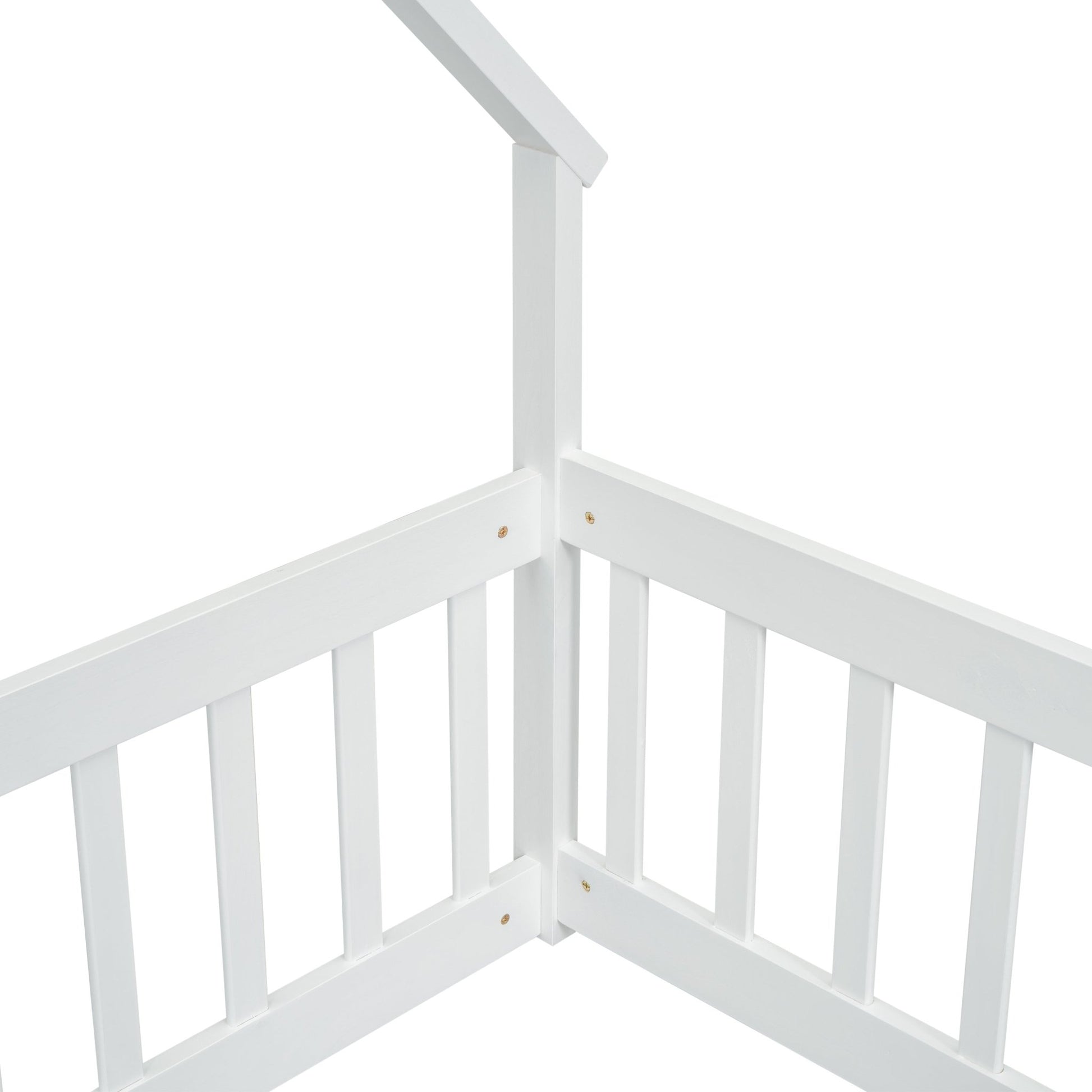 Twin Wood House - Shaped Floor Bed with Fence, Guardrails ,White - 1st Choice Furniture Direct