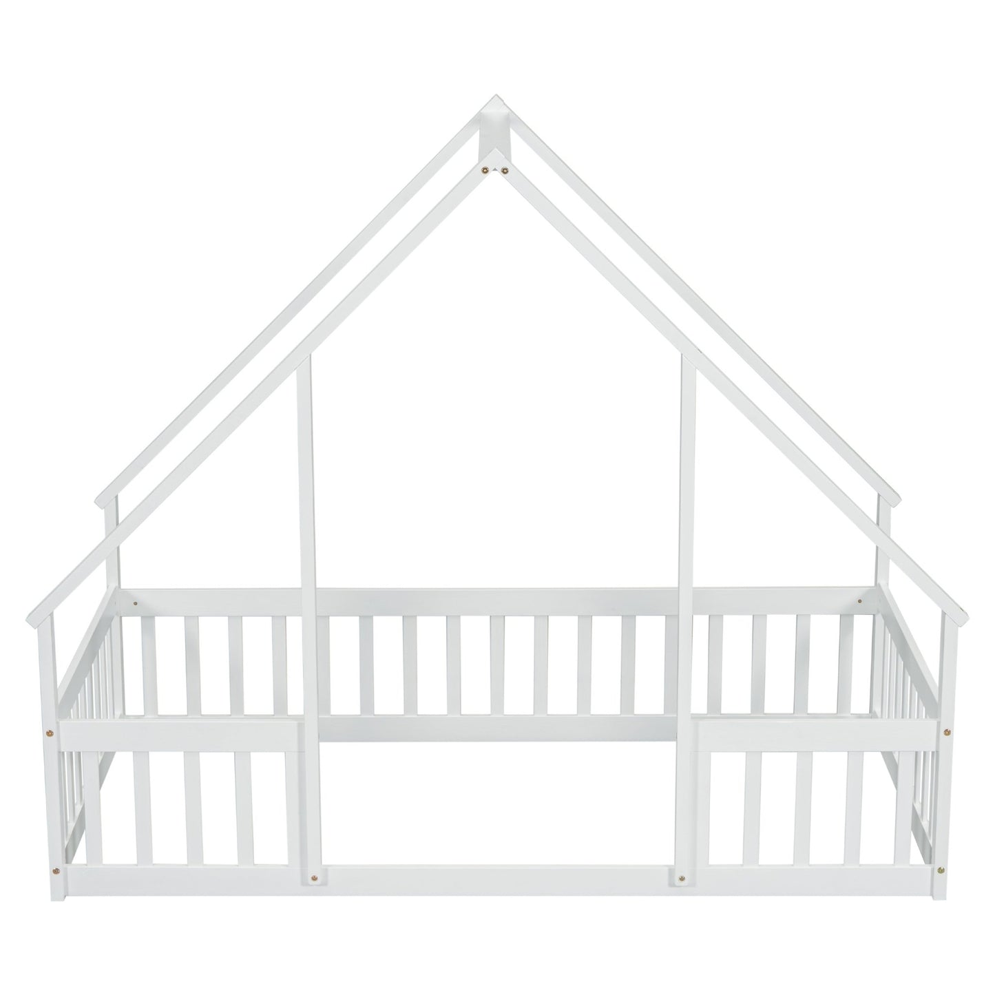 Twin Wood House - Shaped Floor Bed with Fence, Guardrails ,White - 1st Choice Furniture Direct