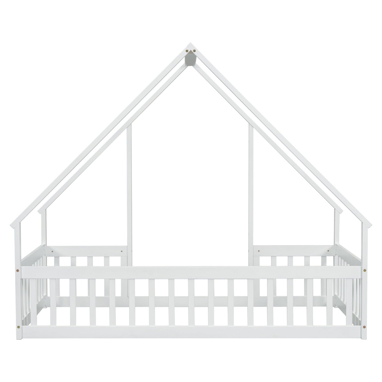 Twin Wood House - Shaped Floor Bed with Fence, Guardrails ,White - 1st Choice Furniture Direct