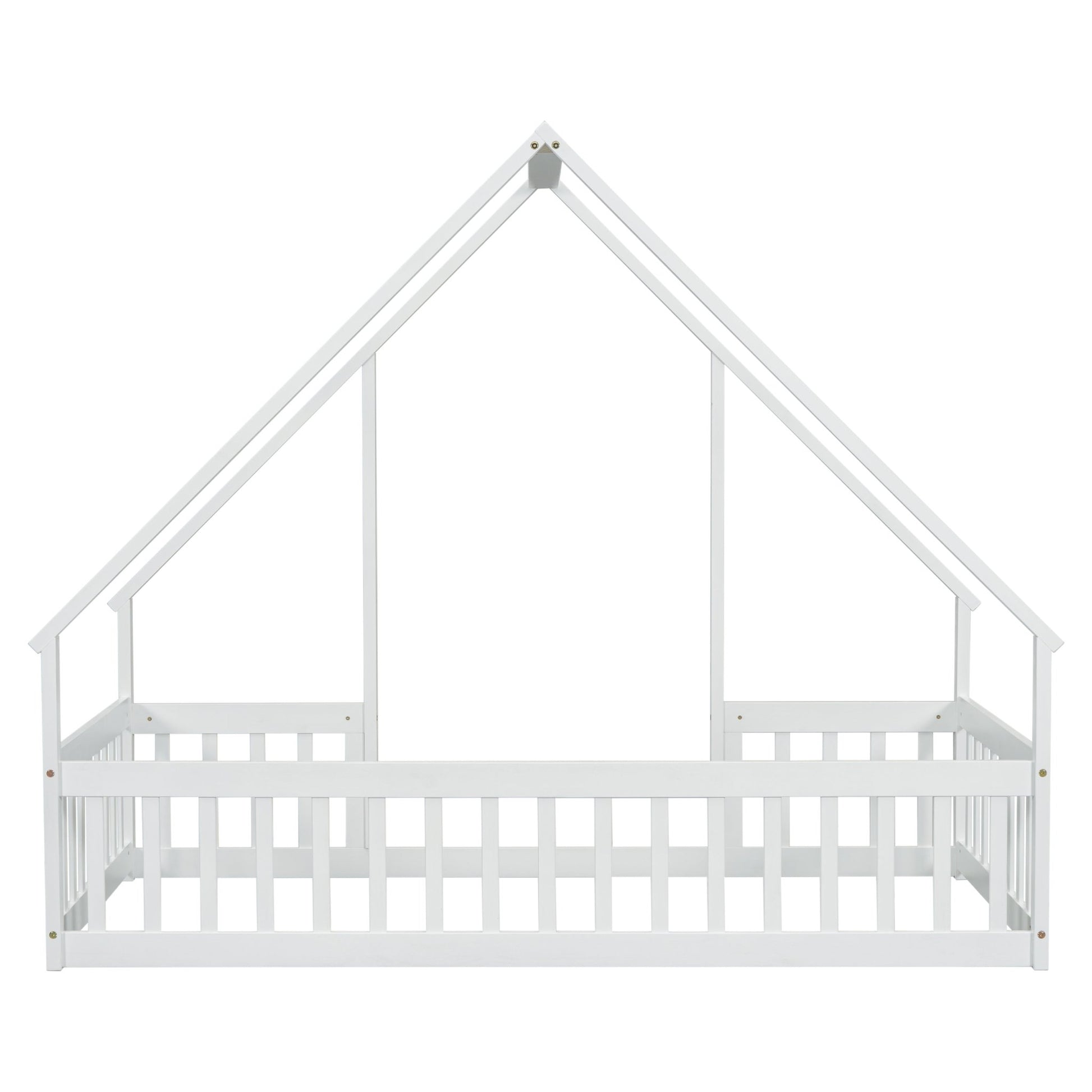 Twin Wood House - Shaped Floor Bed with Fence, Guardrails ,White - 1st Choice Furniture Direct