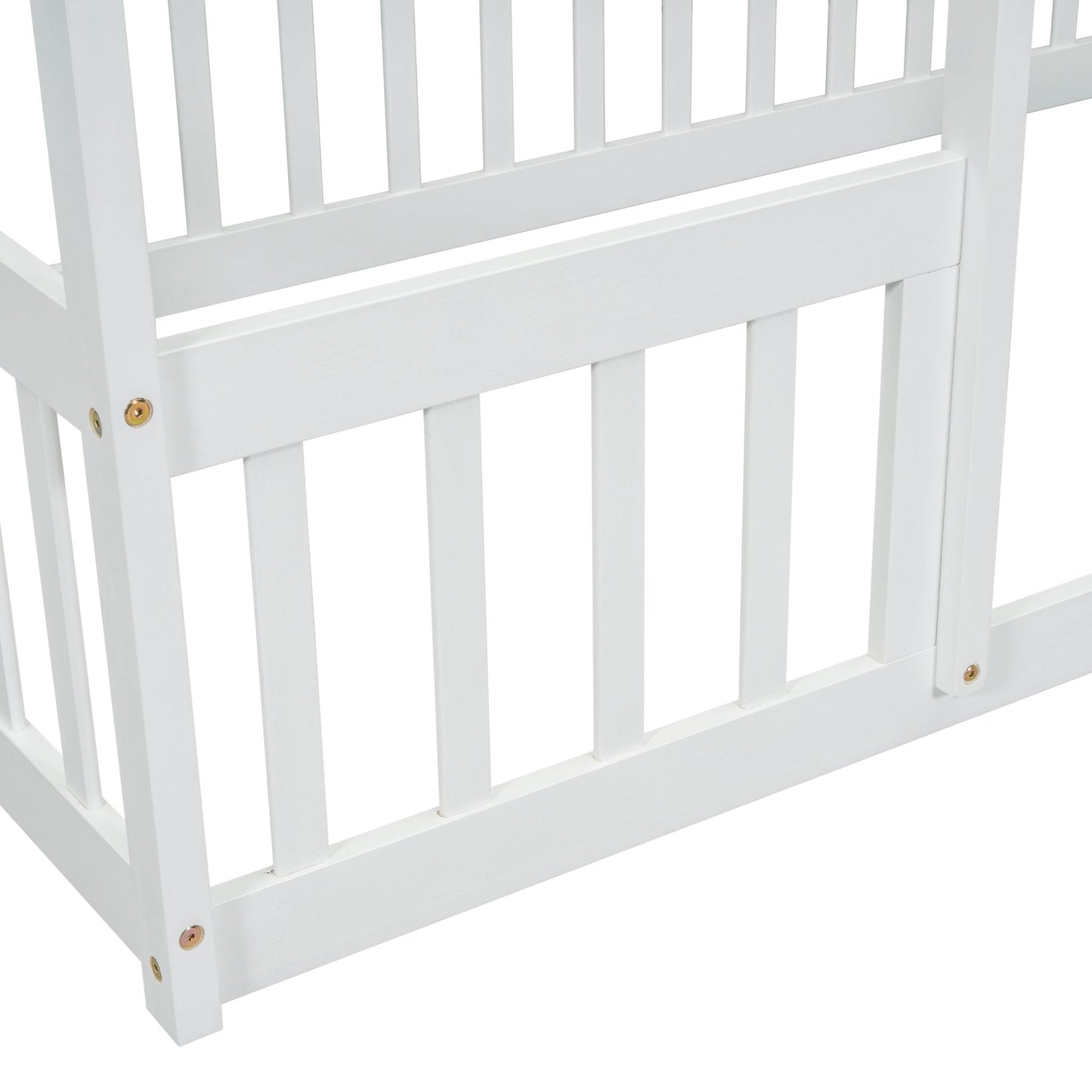 Twin Wood House - Shaped Floor Bed with Fence, Guardrails ,White - 1st Choice Furniture Direct
