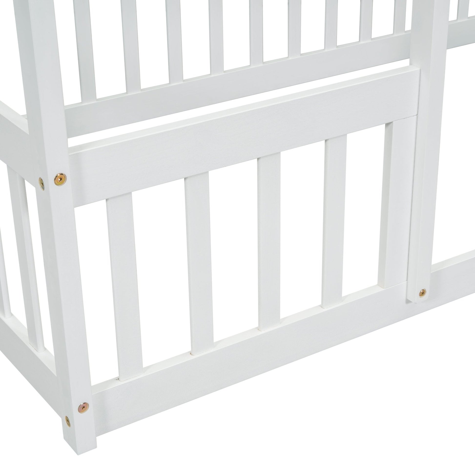 Twin Wood House - Shaped Floor Bed with Fence, Guardrails ,White - 1st Choice Furniture Direct