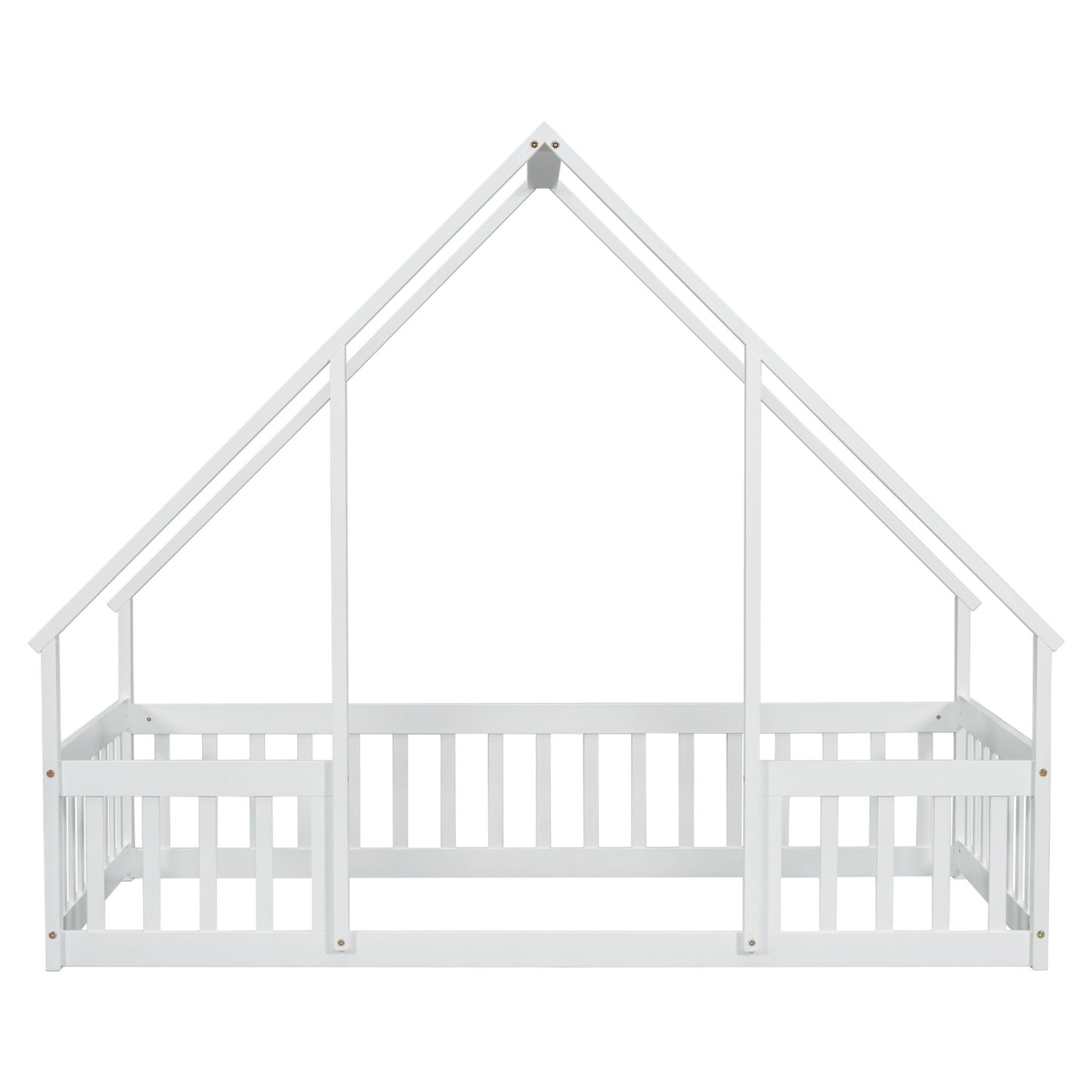Twin Wood House - Shaped Floor Bed with Fence, Guardrails ,White - 1st Choice Furniture Direct