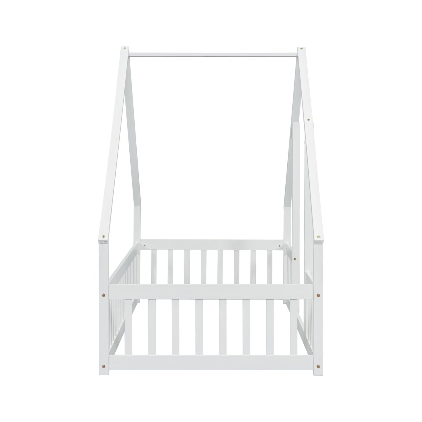 Twin Wood House - Shaped Floor Bed with Fence, Guardrails ,White - 1st Choice Furniture Direct