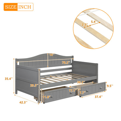 Twin Wooden Daybed with 2 drawers, Sofa Bed for Bedroom Living Room,No Box Spring Needed,Gray - 1st Choice Furniture Direct