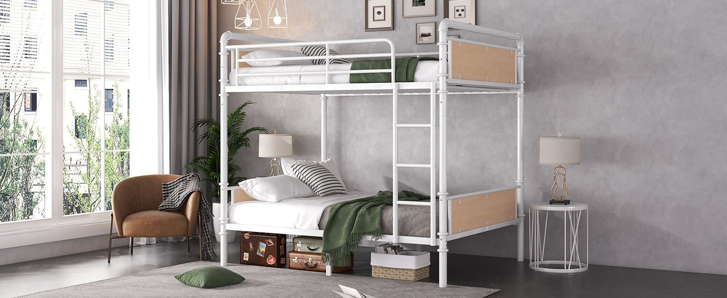 Twin XL over Twin XL Metal Bunk Bed, Industrial Detachable Bunkbeds with Safety Guard Rails for Teens, White(Expect Arrival Date 2025/6/18) - 1st Choice Furniture Direct
