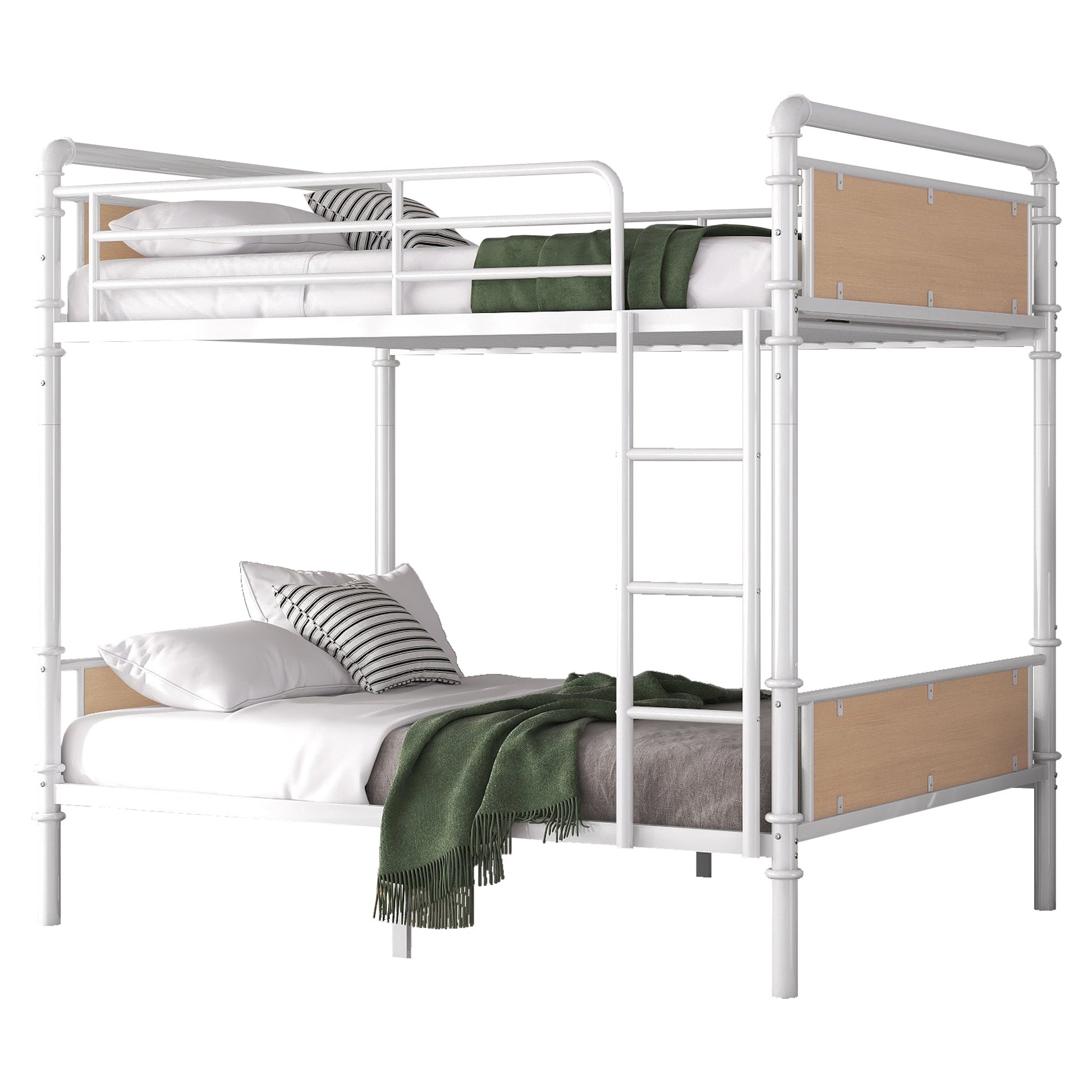 Twin XL over Twin XL Metal Bunk Bed, Industrial Detachable Bunkbeds with Safety Guard Rails for Teens, White(Expect Arrival Date 2025/6/18) - 1st Choice Furniture Direct