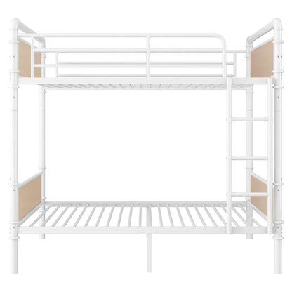 Twin XL over Twin XL Metal Bunk Bed, Industrial Detachable Bunkbeds with Safety Guard Rails for Teens, White(Expect Arrival Date 2025/6/18) - 1st Choice Furniture Direct