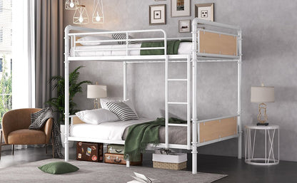 Twin XL over Twin XL Metal Bunk Bed, Industrial Detachable Bunkbeds with Safety Guard Rails for Teens, White(Expect Arrival Date 2025/6/18) - 1st Choice Furniture Direct