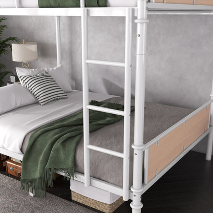 Twin XL over Twin XL Metal Bunk Bed, Industrial Detachable Bunkbeds with Safety Guard Rails for Teens, White(Expect Arrival Date 2025/6/18) - 1st Choice Furniture Direct