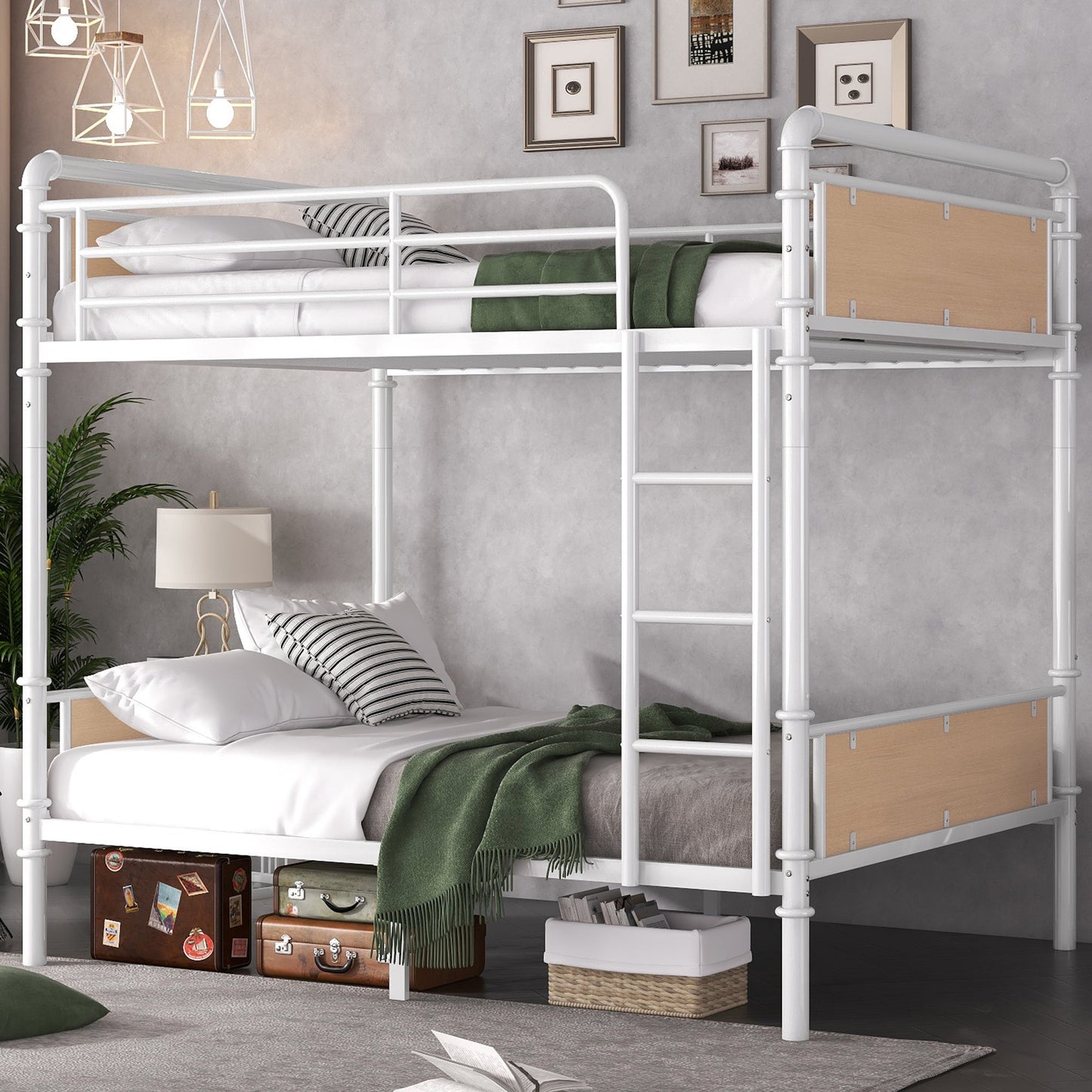 Twin XL over Twin XL Metal Bunk Bed, Industrial Detachable Bunkbeds with Safety Guard Rails for Teens, White(Expect Arrival Date 2025/6/18) - 1st Choice Furniture Direct