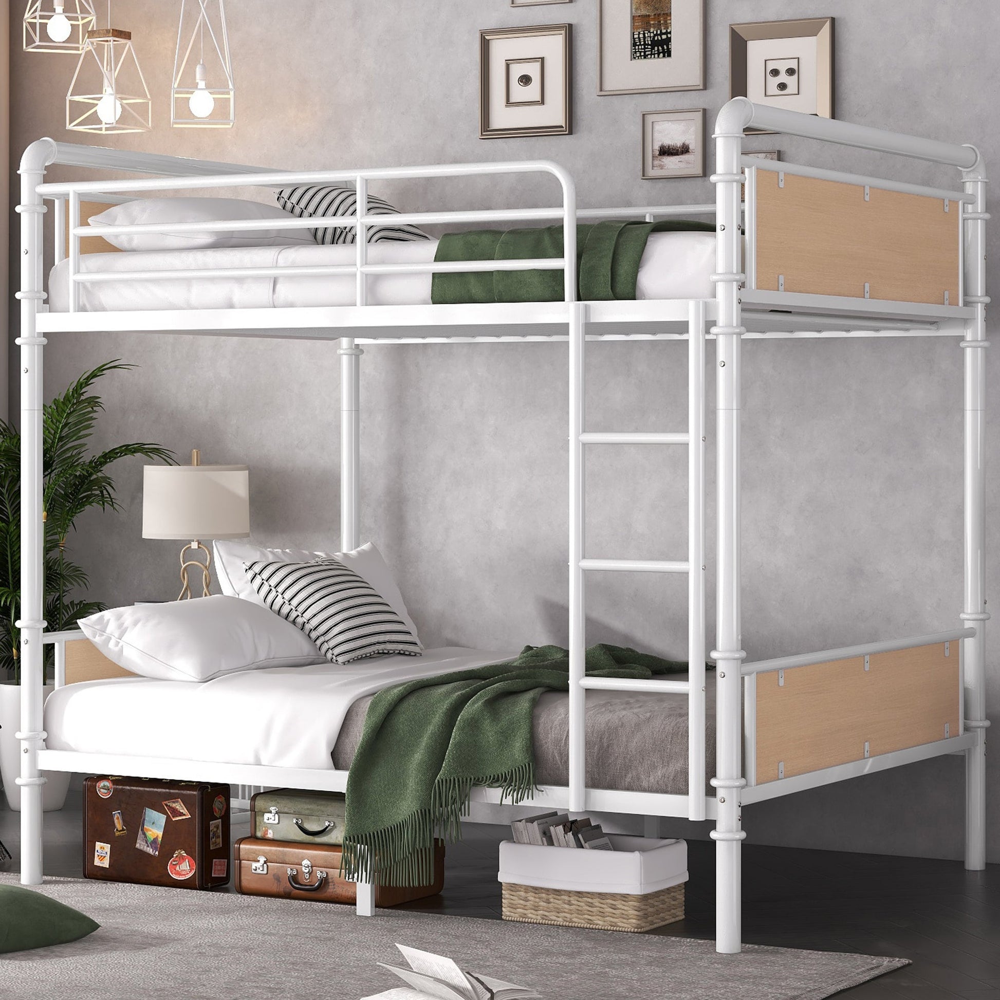 Twin XL over Twin XL Metal Bunk Bed, Industrial Detachable Bunkbeds with Safety Guard Rails for Teens, White(Expect Arrival Date 2025/6/18) - 1st Choice Furniture Direct