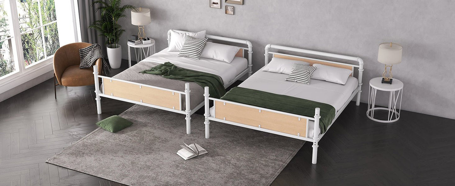 Twin XL over Twin XL Metal Bunk Bed, Industrial Detachable Bunkbeds with Safety Guard Rails for Teens, White(Expect Arrival Date 2025/6/18) - 1st Choice Furniture Direct