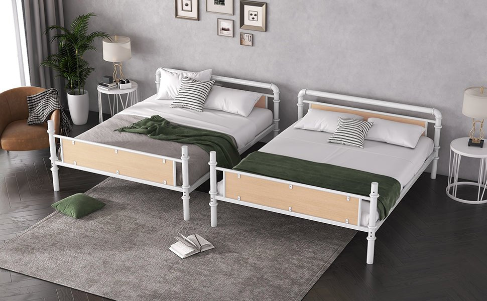 Twin XL over Twin XL Metal Bunk Bed, Industrial Detachable Bunkbeds with Safety Guard Rails for Teens, White(Expect Arrival Date 2025/6/18) - 1st Choice Furniture Direct