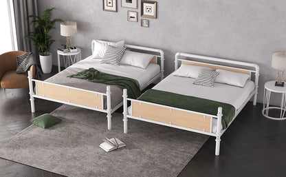 Twin XL over Twin XL Metal Bunk Bed, Industrial Detachable Bunkbeds with Safety Guard Rails for Teens, White(Expect Arrival Date 2025/6/18) - 1st Choice Furniture Direct