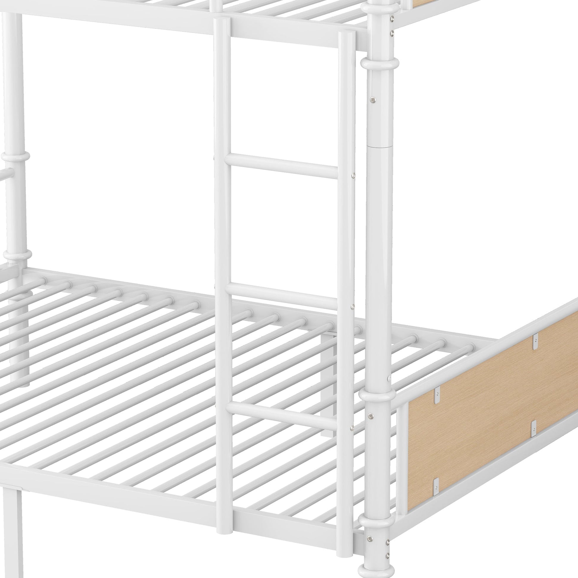 Twin XL over Twin XL Metal Bunk Bed, Industrial Detachable Bunkbeds with Safety Guard Rails for Teens, White(Expect Arrival Date 2025/6/18) - 1st Choice Furniture Direct