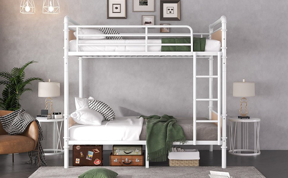 Twin XL over Twin XL Metal Bunk Bed, Industrial Detachable Bunkbeds with Safety Guard Rails for Teens, White(Expect Arrival Date 2025/6/18) - 1st Choice Furniture Direct