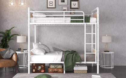 Twin XL over Twin XL Metal Bunk Bed, Industrial Detachable Bunkbeds with Safety Guard Rails for Teens, White(Expect Arrival Date 2025/6/18) - 1st Choice Furniture Direct