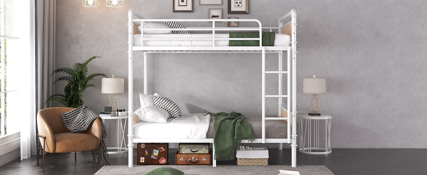 Twin XL over Twin XL Metal Bunk Bed, Industrial Detachable Bunkbeds with Safety Guard Rails for Teens, White(Expect Arrival Date 2025/6/18) - 1st Choice Furniture Direct
