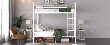 Twin XL over Twin XL Metal Bunk Bed, Industrial Detachable Bunkbeds with Safety Guard Rails for Teens, White(Expect Arrival Date 2025/6/18) - 1st Choice Furniture Direct