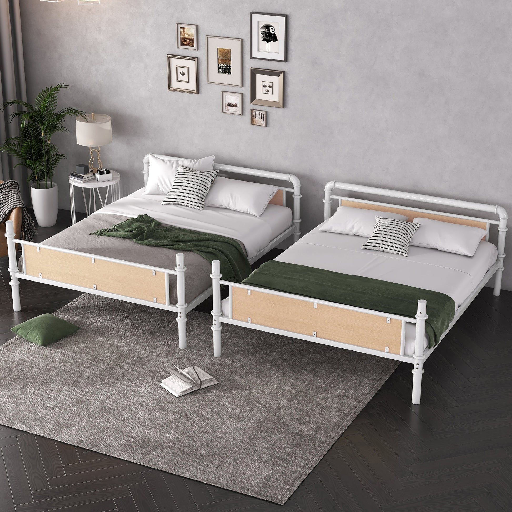 Twin XL over Twin XL Metal Bunk Bed, Industrial Detachable Bunkbeds with Safety Guard Rails for Teens, White(Expect Arrival Date 2025/6/18) - 1st Choice Furniture Direct