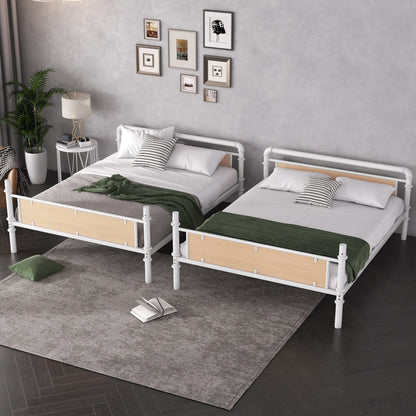 Twin XL over Twin XL Metal Bunk Bed, Industrial Detachable Bunkbeds with Safety Guard Rails for Teens, White(Expect Arrival Date 2025/6/18) - 1st Choice Furniture Direct