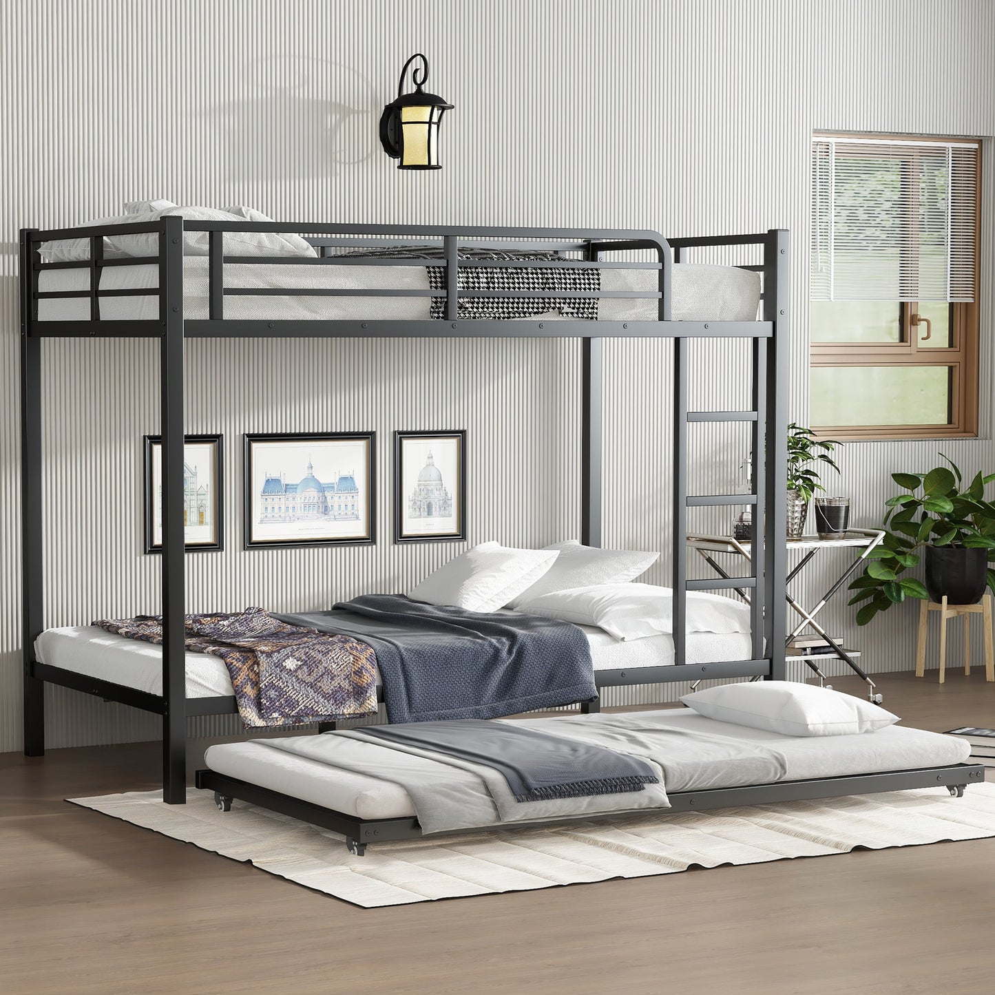 Twin XL over Twin XL Metal Bunk Bed with Twin Size Trundle, Black - 1st Choice Furniture Direct