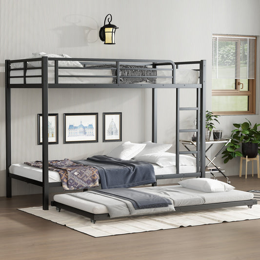 Twin XL over Twin XL Metal Bunk Bed with Twin Size Trundle, Black - 1st Choice Furniture Direct