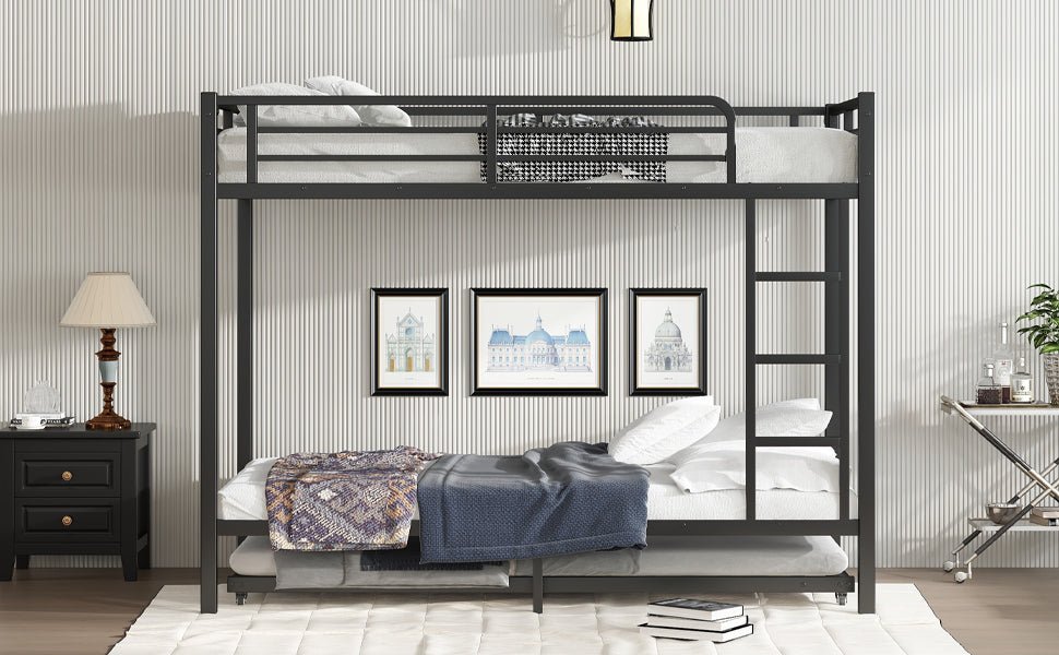 Twin XL over Twin XL Metal Bunk Bed with Twin Size Trundle, Black - 1st Choice Furniture Direct