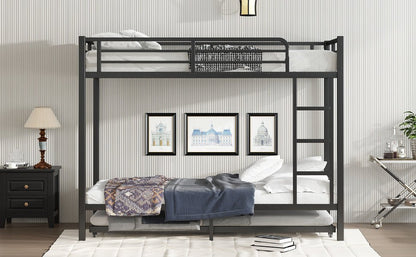 Twin XL over Twin XL Metal Bunk Bed with Twin Size Trundle, Black - 1st Choice Furniture Direct