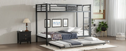 Twin XL over Twin XL Metal Bunk Bed with Twin Size Trundle, Black - 1st Choice Furniture Direct